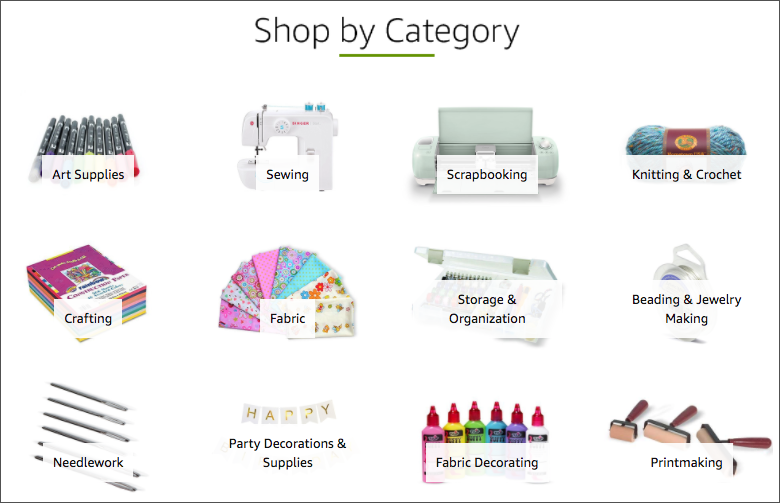 Если вы перейдете на соответствующую страницу отдела Amazon (в данном примере это Arts, Crafts & Sewing ), вы также получите некоторые идеи для категорий продуктов: